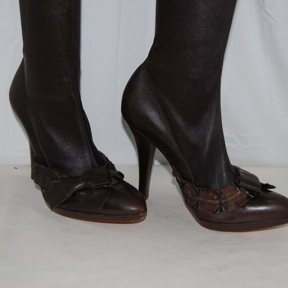 36.5/6.5❤️Tom Ford Yves Saint Laurent Leather Over the Knee High Heels BOOTS OTK - Picture 3 of 13